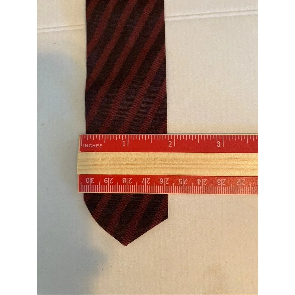 Burgundy and Navy Diagonal Striped Classic Silk Blend Necktie 3 Inch Width
